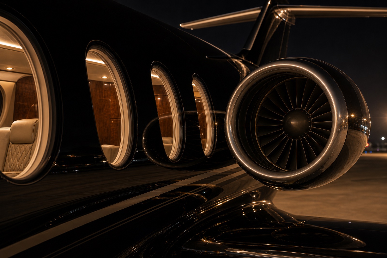 Close detail of a turbofan engine nacelle and its fan blades.
