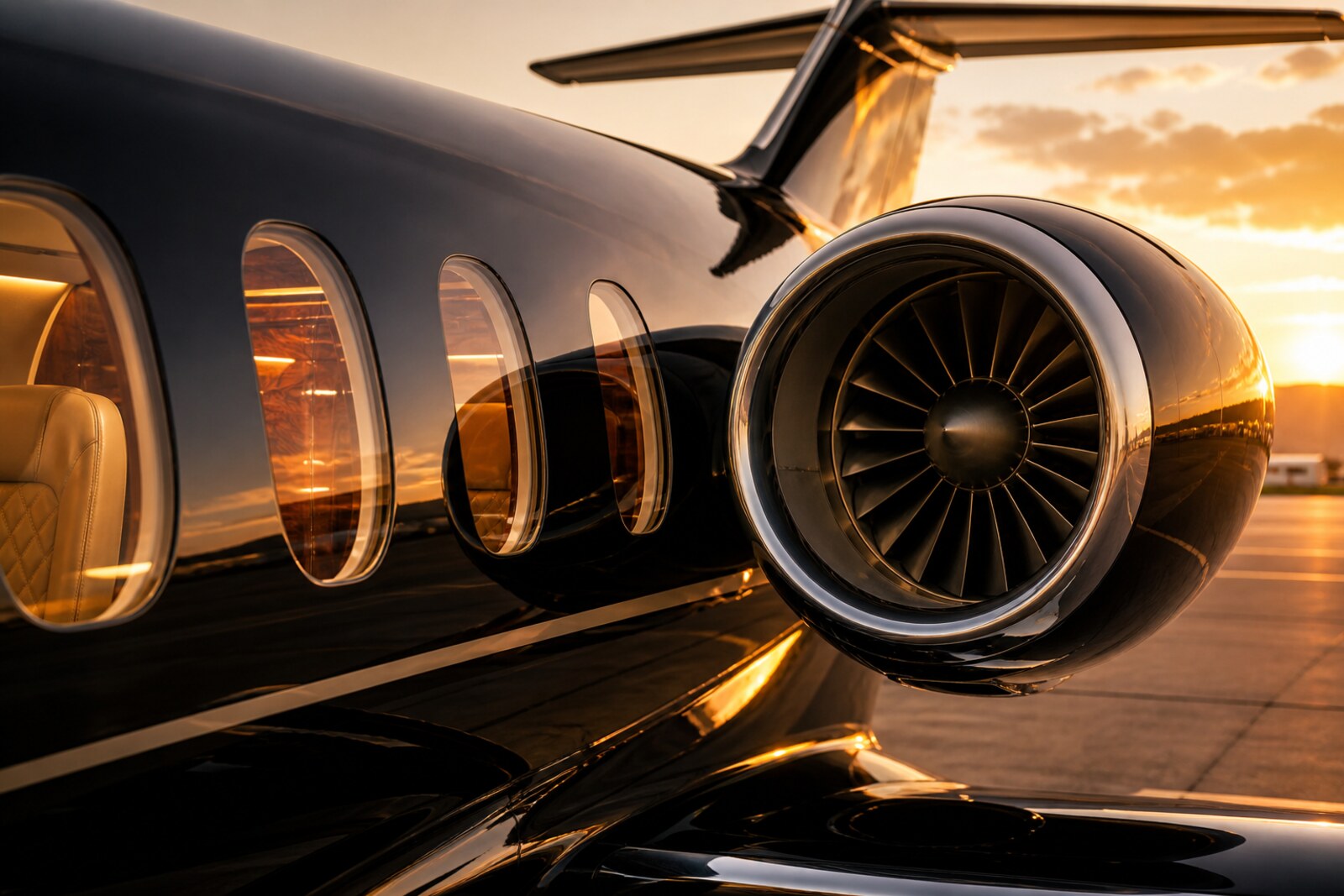 Close detail of a turbofan engine nacelle and its fan blades.